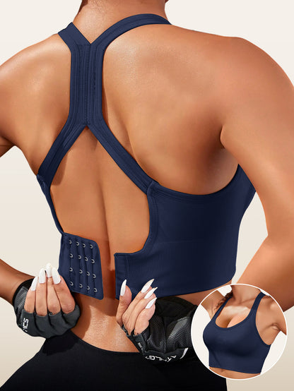 Women'S Light Blue Sports Bra with Removable Pads - Breathable, Non-Slip Design for Gym, Yoga, Running - Backless, Strapless Top with Adjustable Straps, Yoga Apparel | Adjustable Strap Design | Comfortable Fit