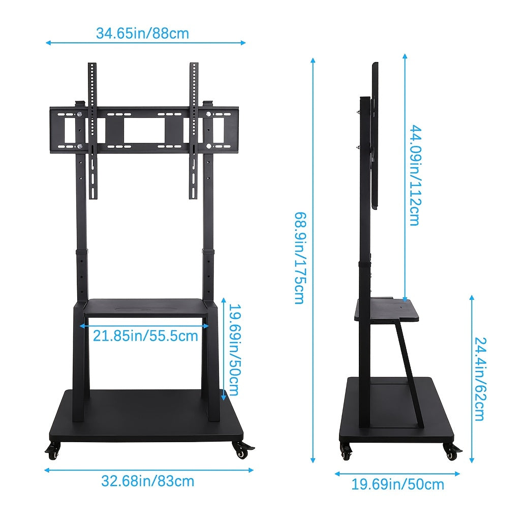 Mobile TV Stand,Rolling TVs Cart on Wheels Height Adjustable Heavy-Duty Floor Stand Base for 81.28-254.0 cm LCD LED OLED Flat Panel Screens Movable Holds up to 79.83 KG with Shelf, Portable Tv Stand, Tv Unit for Living Room,