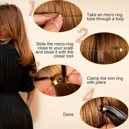 The cheapest hair extension kit on the whole network, equipped with 200 hair extension rings, 1 hair extension pliers, and 2 hair extension hooks
