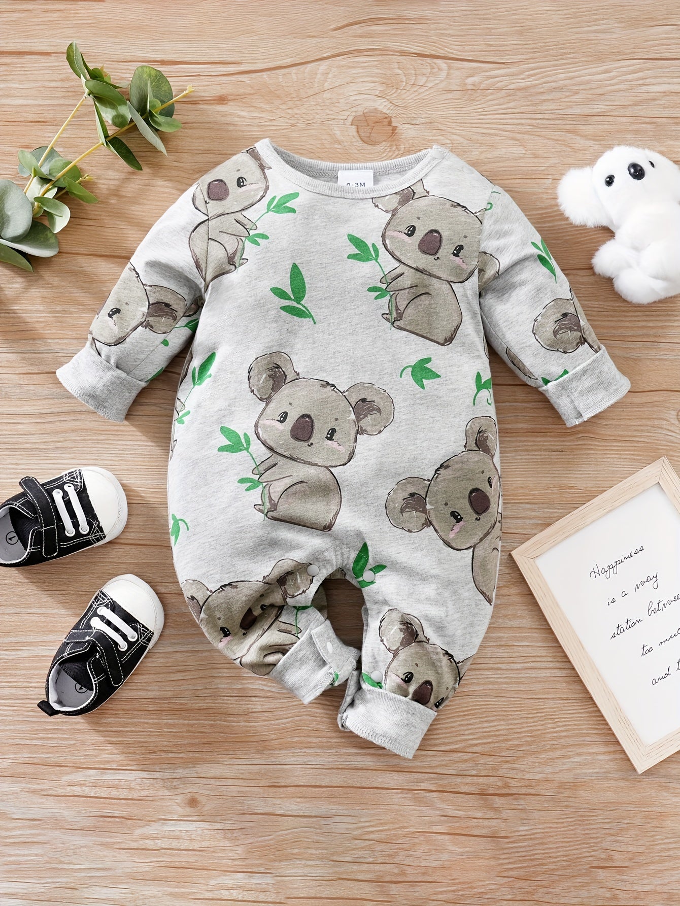 Baby Cute Cartoon Koala Long Sleeve Crew Neck Rompers