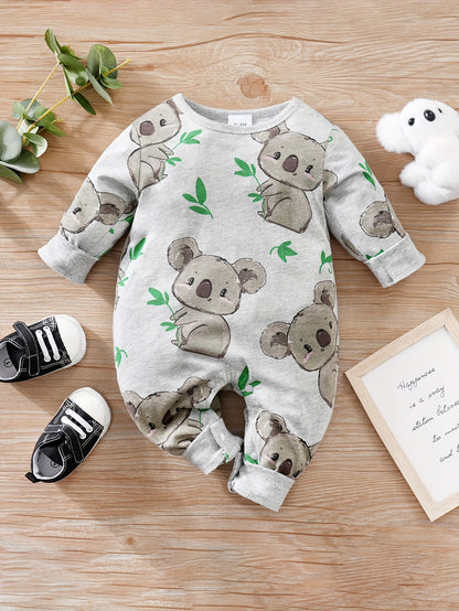 Baby Cute Cartoon Koala Long Sleeve Crew Neck Rompers