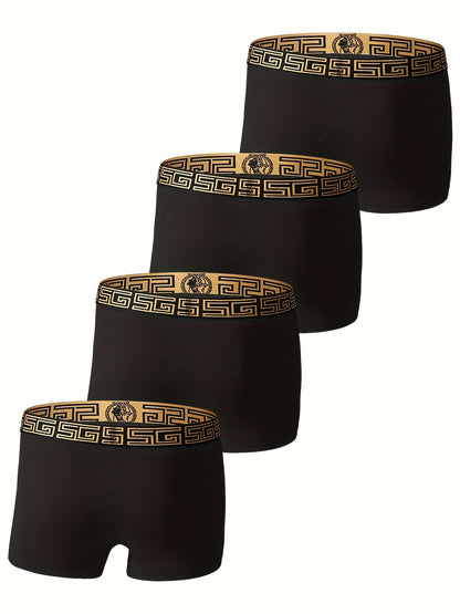 4pcs Black and Golden Boxer Briefs - Soft, Breathable Viscose, Comfortable Daily Wear for Men, Slim Fit with Elasticity, Solid Color Design, Casual Underwear|Boxer Briefs|Boxers as a Gift