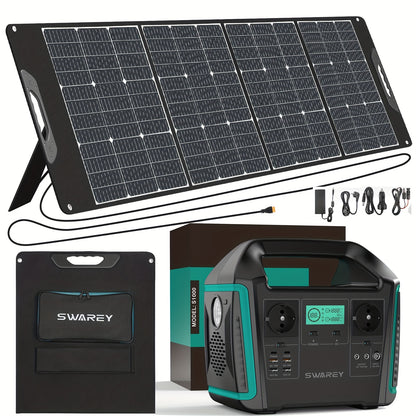 SWAREY Portable Power Station with 200W Solar Panel, 725.76Wh Solar power bank, 1000 W (Surge 1500 W) AC Outputs/Pure Sine Wave, Emergency power bank, 2 X 65 W USB-C Connection, Power power bank Battery for Outdoors, Camping,