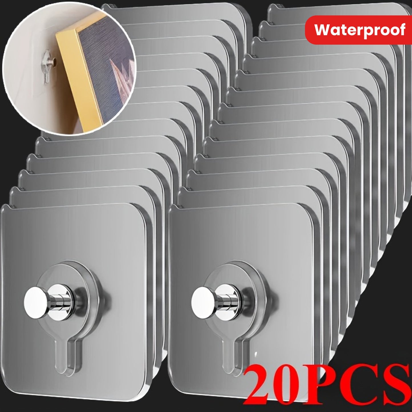 20pcs Modern Wall Mounted Practical Hooks - Easy to install, strong bonding, no drilling, waterproof plastic hooks for pictures, photo frames, posters, clocks in the kitchen and bathroom, Utility Hooks