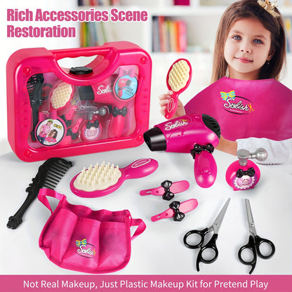 Girls Beauty Salon Set Pretend Play Stylist Hair Cutting Kit Hairdresser Toys With Hair Dryer, Scissors, Barber Apron And Styling Accessories (Not Real Hairdresser Toys, Hairdresser Toys Model)