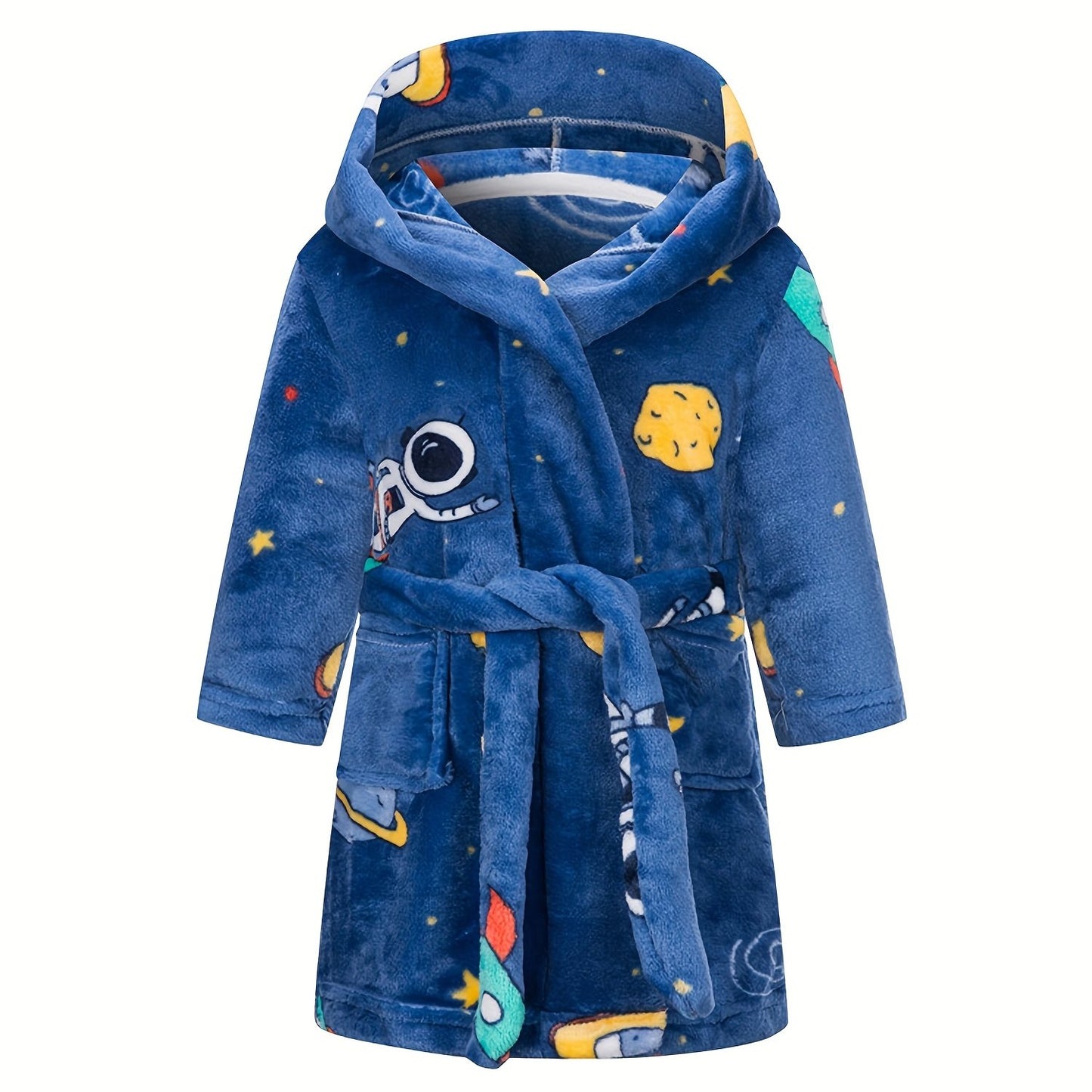 Kids Flannel Bathrobes Boys Hoodie Robes Soft Astronaut Planet Print Sleepwear Kids Clothes