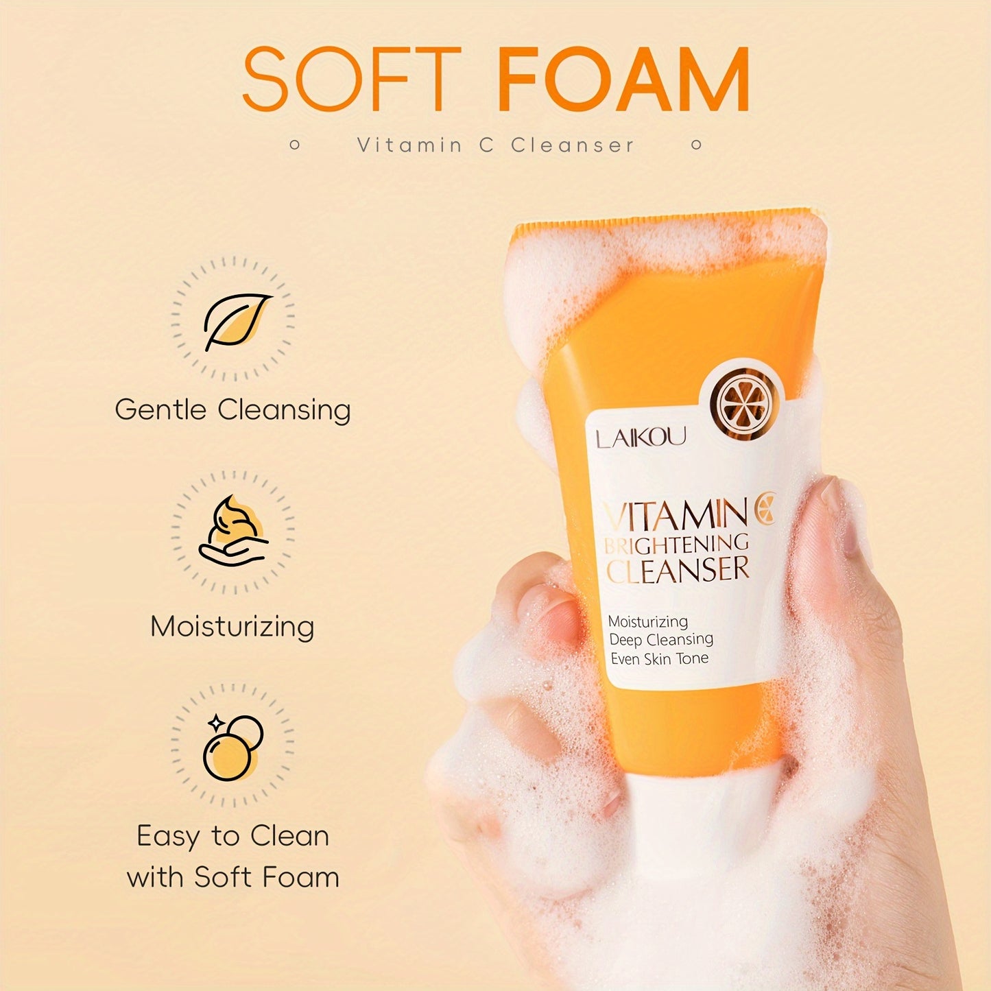1pc 50g Vitamin C Cleanser, Facial Wash Cleanser, Gentle Cleansing Pores Cleanser, Brightening Oil Control Cleanser