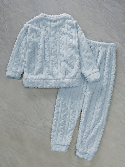 New Autumn and Winter Thick Warm Pajama Set with Jacquard Velvet Long-Sleeve Bear Top and Flannel Pants for Winter