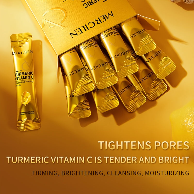 Turmeric Vitamin C retinol Moisturizing and firming Mask 6g*10 pack, containing collagen, vitamin E, niacinamide and plant squalane, deep cleaning, moisturizing and firming, even Light Beige, fine pores, suitable for all Ligh