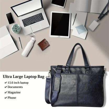LUBARDY Men'S Business Handbag, Large Capacity B4 Two-way Synthetic Faux Leather Office Travel Commute Bag, Zipper Closure, Detachable Shoulder Strap, Polyester Lined, No Printing - Black/Brown, Navy Blue, Daily Commute Bag |