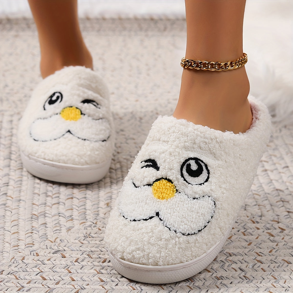 Christmas Tree Pattern Fuzzy Slippers, Winter Warm Closed Toe Flat Floor Shoes, Cozy Soft Sole Plush Home Slippers