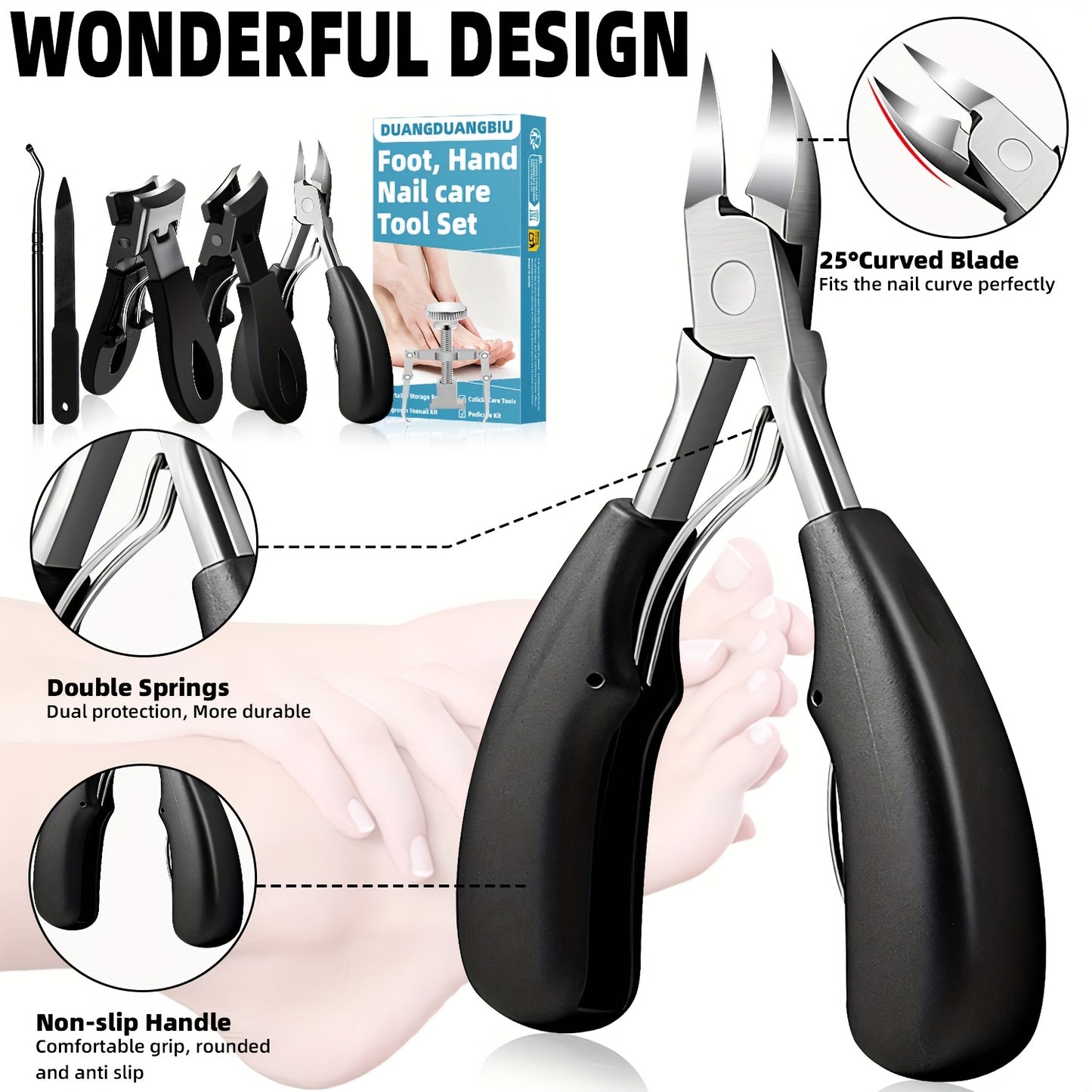 6pcs Ingrown Toenail Care Kit - Wide Jaw & Large Angled Clippers for Thick Nails, Includes Nail File & Pedicure Tools, Long Handles, eagle beak nail clippers, Ideal for Men & Women's Manicure and Pedicure Set, DUANGDUANGBIU