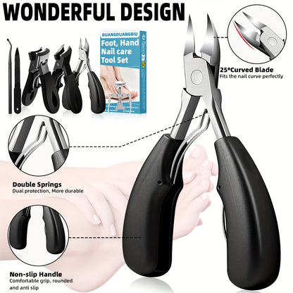 6pcs Ingrown Toenail Care Kit - Wide Jaw & Large Angled Clippers for Thick Nails, Includes Nail File & Pedicure Tools, Long Handles, eagle beak nail clippers, Ideal for Men & Women's Manicure and Pedicure Set, DUANGDUANGBIU