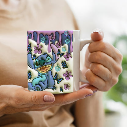 1pc, 11oz Printed Blue Sticky Notes Pattern Ceramic Mug, Portable Wide Mouth Coffee Cup, Water Cup, Suitable Gift For Family Friends, Summer Essential, Back To School Supplies, Apartment Essentials, College Dorm Essentials