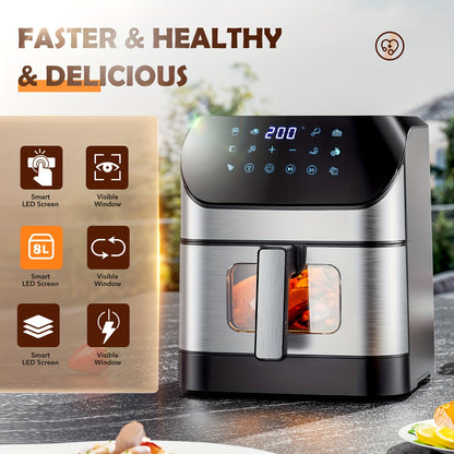 XXL 8L Air Fryer With Viewing Window, Oil-Free Fryer, Adjustable Temperature 80°C-200°C, 10 Presets In One Touch, Digital Control, Non-Stick Basket, Air Fryer Ninja Style