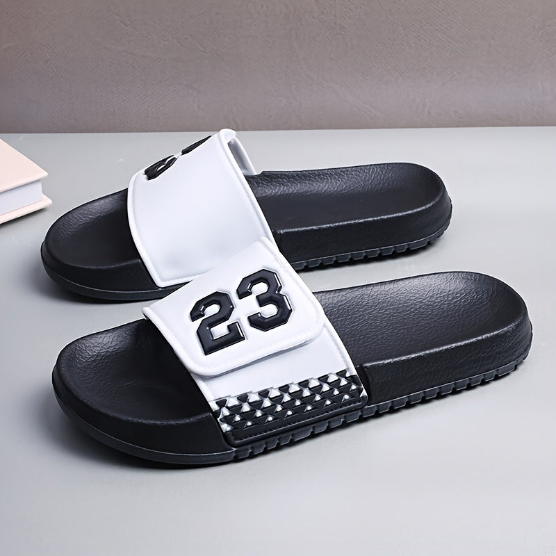 Men'S Summer Fashionable Black PVC Sandals with Number 23 Design - Breathable, Comfortable, Durable, Round Toe, All-Season Casual Footwear, Comfortable Footwear | Stylish Sandals | Durable Footwear