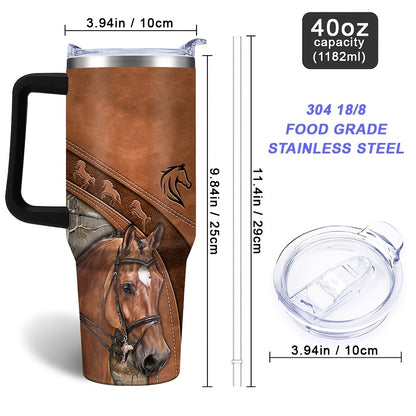 40oz Stainless Steel Horse Tumbler - Double-Wall Insulated Coffee Mug with Lid, Leak-Proof Travel Cup for Hiking & Outdoor Adventures, PVC-Free, Hand Wash Only - Ideal Gift for Equestrians and Animal Enthusiasts