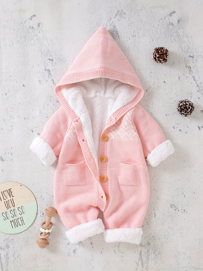 Newborn Boys And Girls Knitted Jumpsuit With Long Sleeve Hooded Pants Jumpsuit