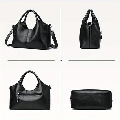 Women'S Stylish Black Leather Tote Bag - Large Capacity, Multi-Compartment Design with Zipper Closure, Perfect for Work, Travel, and Everyday Use, Travel Tote Bag | Versatile Shoulder Bag | Durable Zipper Closure, Large Tote