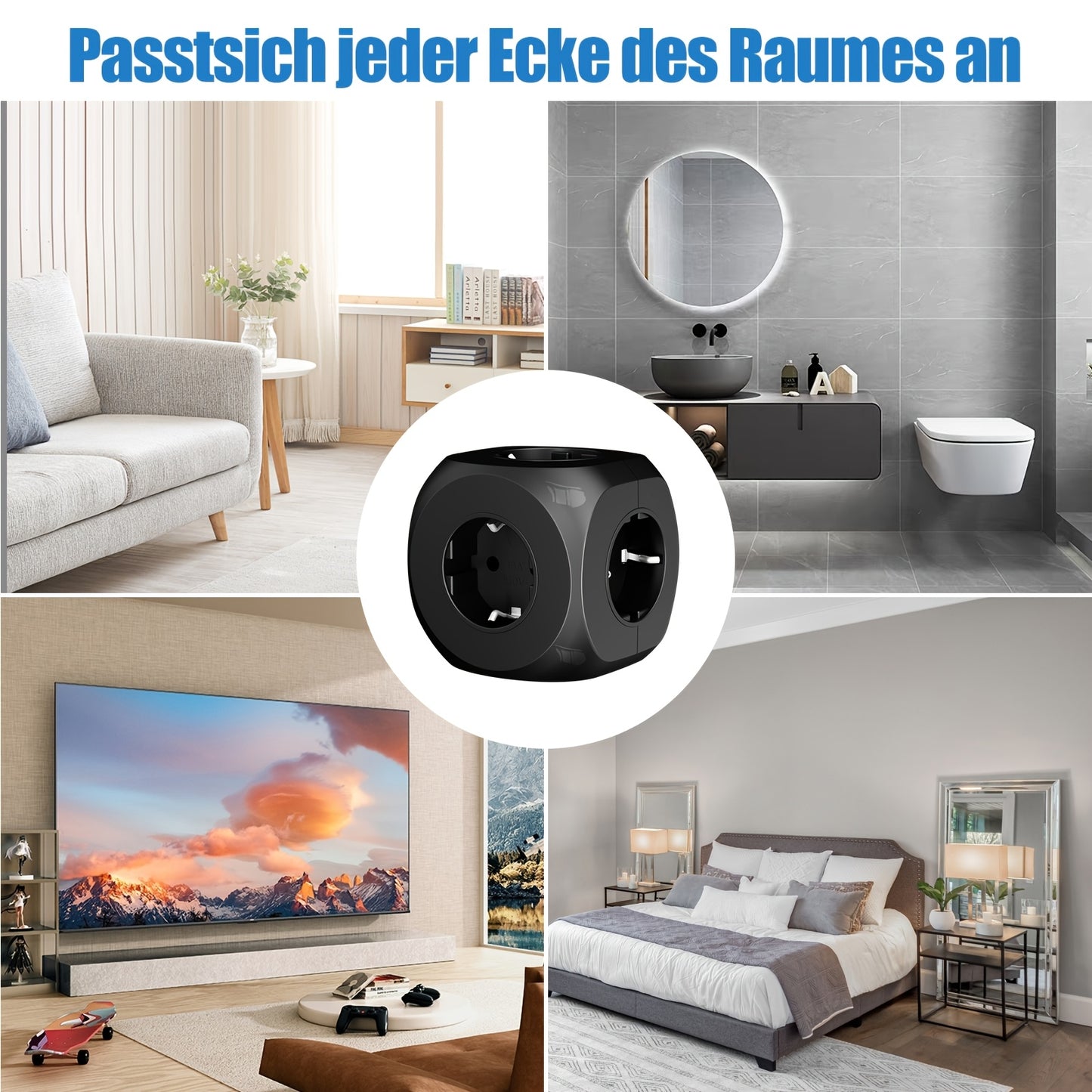 Tomada elétrica padrão europeia 5 em 1, extensão de parede com 5 fichas europeias – Resolva a falta de tomadas na sala de estar, quarto, escritório e cozinha.