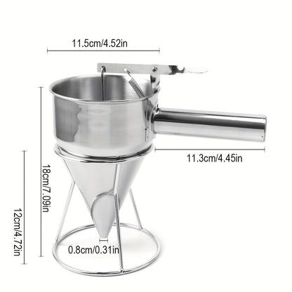 1pc, Stainless Steel Piston Funnel, Octopus Balls Tools With Rack, Batter Dispenser Cake Decorating Tool, Funnel Dispenser With Stand For Takoyaki And Baking, Kitchen Utensils, Apartment Essentials, College Dorm Essentials, B