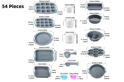 45pcs/set, Silicone Baking Set, Nonstick Bakeware Set Baking Cookie Sheets Cake Muffin Bread Pan, Loaf Pan, Cake Pan, Pizza Pan, Mini Cupcake Mold, Bundt Pan, Charlotte Cake Pan, Measuring Cup And Spoon, Baking Tools