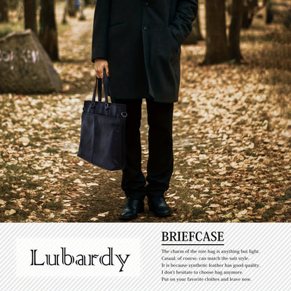 LUBARDY Men'S Business Handbag, Large Capacity B4 Two-way Synthetic Faux Leather Office Travel Commute Bag, Zipper Closure, Detachable Shoulder Strap, Polyester Lined, No Printing - Black/Brown, Navy Blue, Daily Commute Bag |