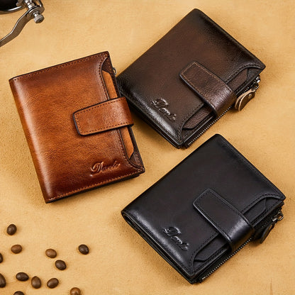 Vintage Men's Top Layer Cowhide Wallet RFID Anti-theft Card Holder Large Capacity 18 Card Slots Zipper Wallet Can Hold Coins Mobile Card Holder Can Hold Driver's License, 2 Large Banknote Slots