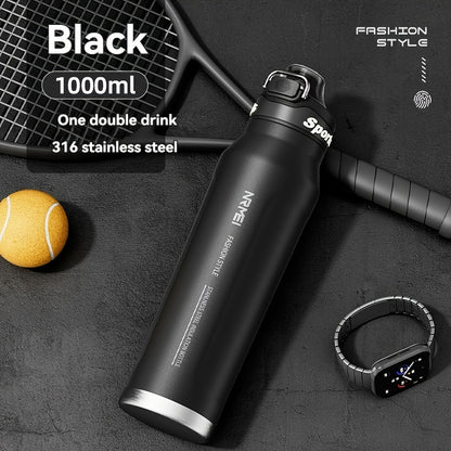 NRMEI Stainless Steel Water Bottle - 12-Hour Heat Retention, 24-Hour Cold Retention, Leak-Proof & BPA-Free with Portable Handle and Dual Drinking Cups, Perfect for Outdoor Cycling, Camping, Hiking, Valentine's Day, Mother's D