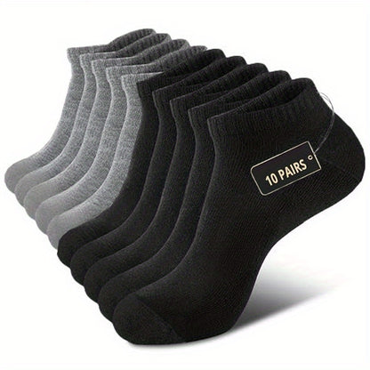 10 Pairs THCBME Men's Heavy-Duty Low-Cut Socks - Multi-Color Pack (White, Black, Grey, Beige) - Cushioned Comfort, Reinforced Toe & Heel, Elastic Arch - Bulk Discount for, Gym, Casual Attire - Durable Casual Socks