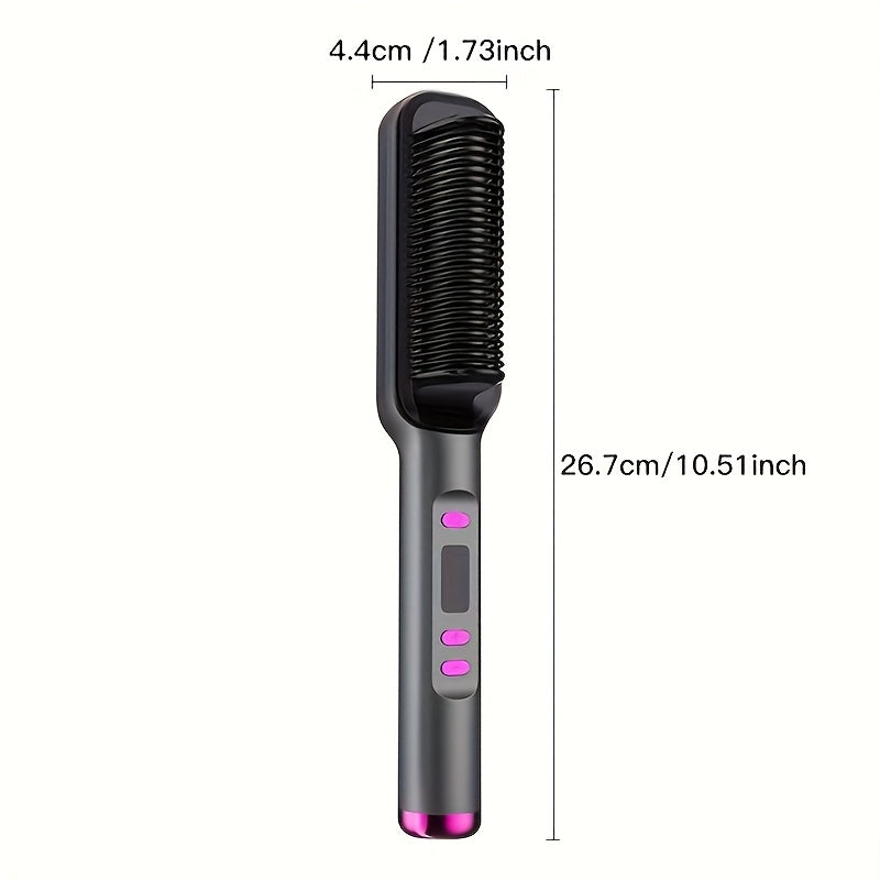 Hair Straightening Brush with LCD Display for Straightening and Curling, Lazy Curling Iron Hair Straightener, Negative Ion Non-Injurious Hair, Anti-scald, Fast Styling Hot Brush, Women'S Gift, Birthday Gift, Holiday Gift, Fas
