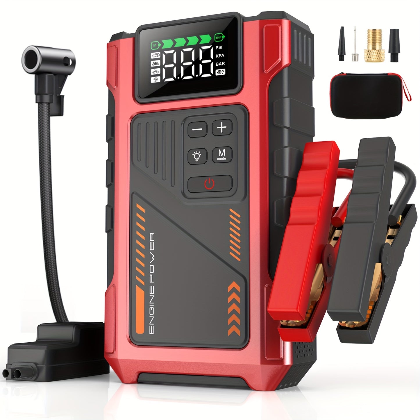 12000mAh Jump Starter Power Pack, 6000A Car Battery Booster 12V Jump Starter with 150PSI Tire Inflator Portable Air Compressor, with LCD Display, Jump Starter Power Bank (7.5L Gas/6L Diesel), LED Light, Vehicle Maintenance To