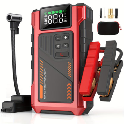 12000mAh Jump Starter Power Pack, 6000A Car Battery Booster 12V Jump Starter with 150PSI Tire Inflator Portable Air Compressor, with LCD Display, Jump Starter Power Bank (7.5L Gas/6L Diesel), LED Light, Vehicle Maintenance To