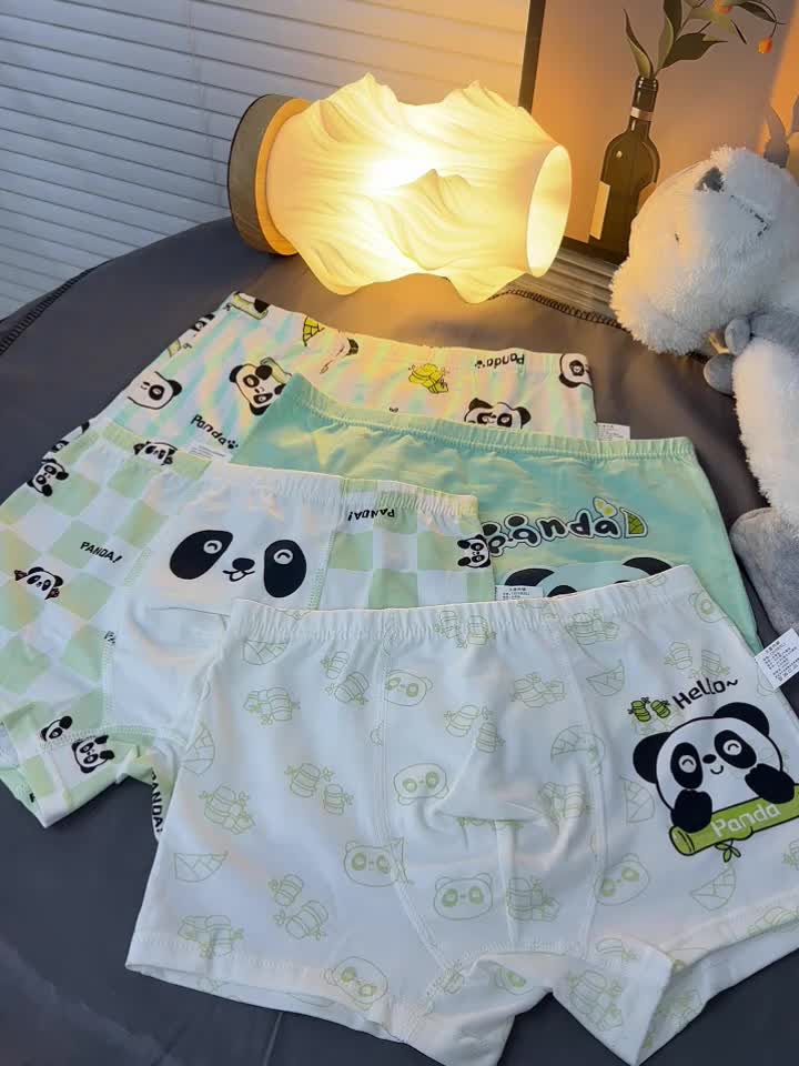 4pcs Boys Cotton Underwear Soft Breathable Cartoon Panda Pattern Comfy Boxers Briefs
