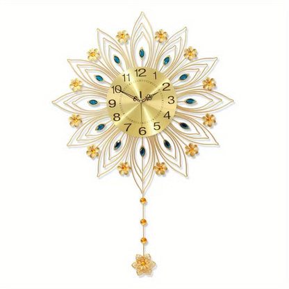 1pc Light Luxury Wall Clock, Fashion Living Room Hanging Wall Creative Clock, Golden European Clock Bedroom Decoration, Aesthetic Room Decor, Thanksgiving Christmas Decor (Without Battery, Bonus Mounting Nail)