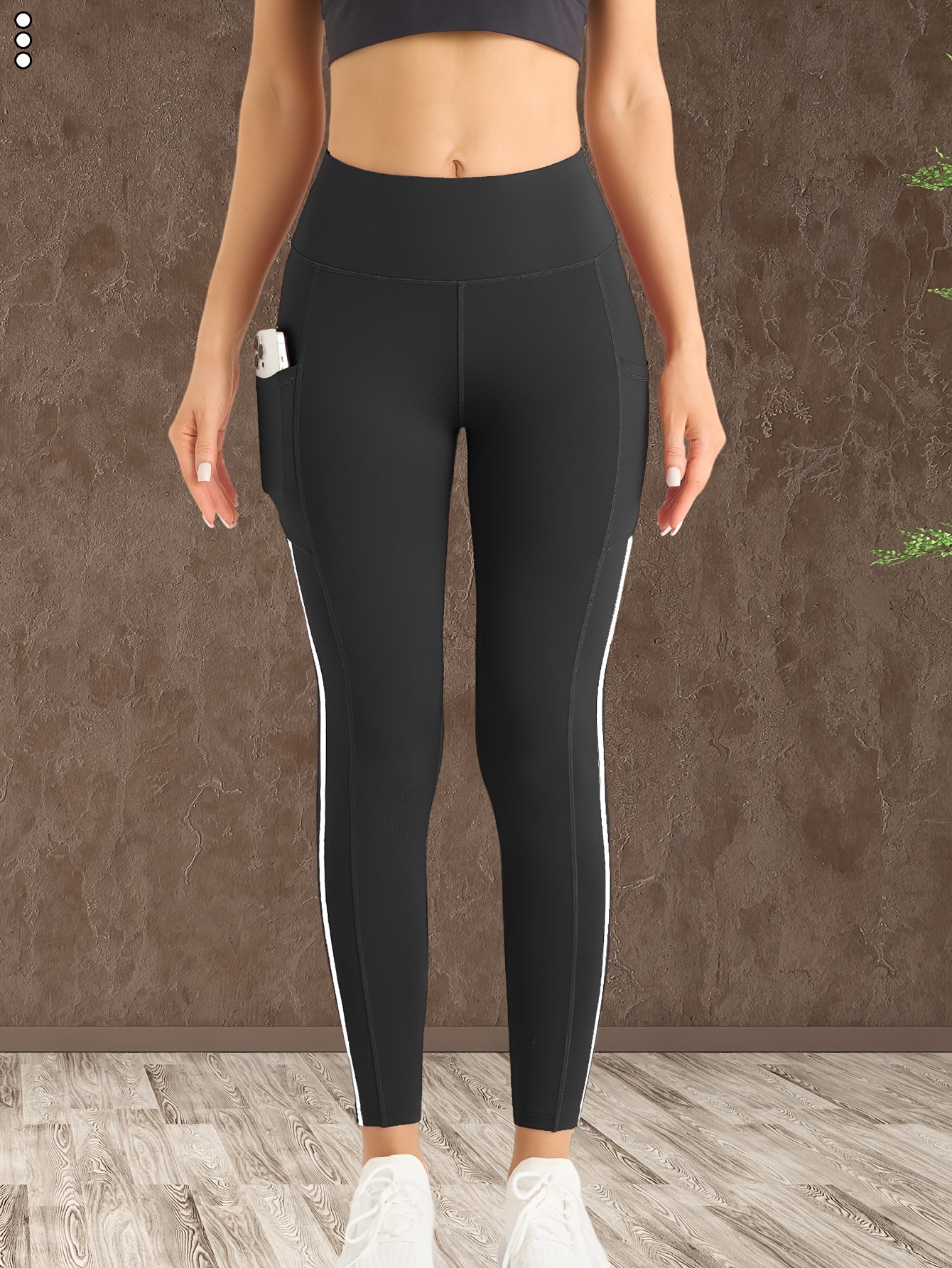 Women's High-Waisted Leg Pants - Full-Length Side Stripe Pants with Tummy Control & Leg Lift Design, 4-Way Stretch Pants for,, - All-Season Elastic Leg Warmth, Solid Black Leg Warmth & Muscle-Defining Pants (Machine Washable)