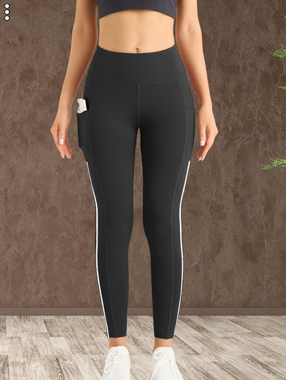 Women's High-Waisted Leg Pants - Full-Length Side Stripe Pants with Tummy Control & Leg Lift Design, 4-Way Stretch Pants for,, - All-Season Elastic Leg Warmth, Solid Black Leg Warmth & Muscle-Defining Pants (Machine Washable)