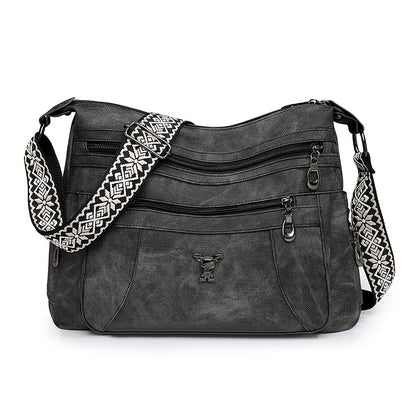 Taole Women's Vintage Bohemian PU Shoulder Bag - Adjustable Strap & Zipper Closure, Retro 1950s Handbag in Khaki/Ginger/Gray/Blue/Black, Casual & Dressy Outfits, Durable & Oil-Tanned Edges