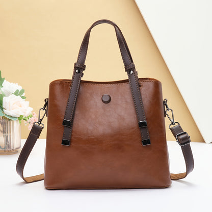 Women's Vintage Handbag with Detachable Crossbody Strap - Large Capacity Tote & Shoulder Bag, Golden-Tone Hardware, Zipper Closure, Lining, Golden-Tone Hardware - Elegant Brown/Beige/Coffee/Red/Black, Versatile for Work, Trav