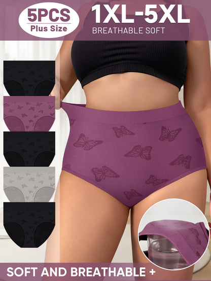 5pcs Plus Size Women's Panties, Soft and Breathable Minimalist Summer Thin Stretchy Briefs