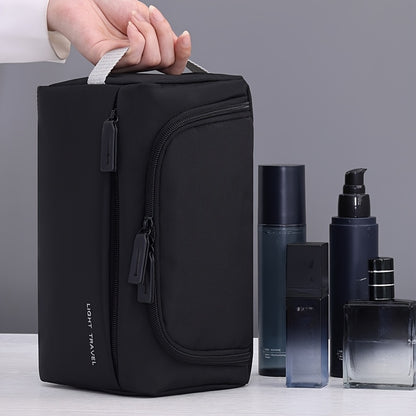 1pc Large Capacity Oxford Cloth Makeup Bag - Multi-Compartment Travel Organizer with Durable Black & Navy Blue Design, Portable Handheld Storage for Cosmetics, Toiletries & Accessories, Cosmetic Storage Organizer, Secure Zipp