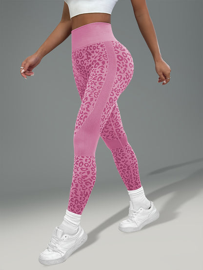 Women'S Leopard Print Yoga Pants - Non-Slip Workout Leggings with Elastic Waistband, Stretchy & Breathable Gym Pants for Yoga, Running, Casual Attire - All-Season Fitness Leggings in Pink & Leopard Print - Non-Slip Grip Activ
