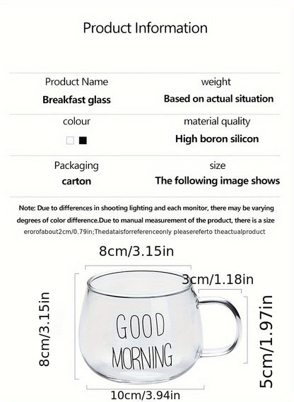 1pc, Good Morning Breakfast Milk Oatmeal Cup, High Borosilicate Glass Mug, Large Capacity Glass Cup, 400ml/13.6oz