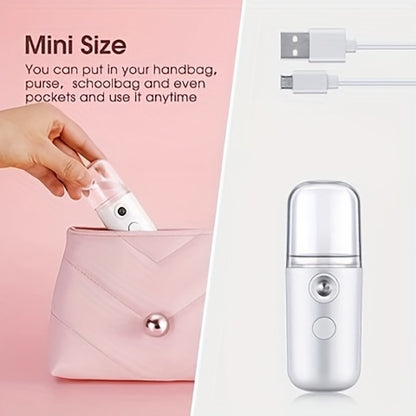 Cloud Prime Portable Mini USB Rechargeable Mist 30ml - Long-Lasting Battery, Formaldehyde-Free, 3 Colors (White/Pink/Red) with Ergonomic Design for Face & Body Hydration, Travel-Friendly Skincare Tool, Sleek Cylindrical Desig