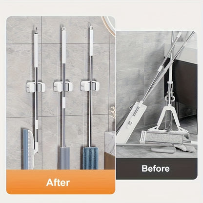 2pcs Wall Mounted Mop and Broom Holder, No-Drill, Wall-Mounted Storage Rack, Bathroom Storage Rack for Kitchen and Bathroom, Multifunctional Tools Storage Clip for Bathroom Kitchen Garden, Cleaning Accessories, Household Gadg