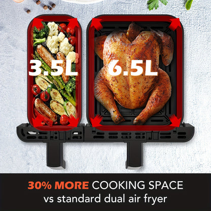 10/11L Air Fryer With Dual Flexi Baskets, Digital Touchscreen, 8 Cooking Modes, Adjustable Temperature, Viewing Window, Dishwasher-Safe, And Healthy Cooking Technology For Families And Meal Prep0/