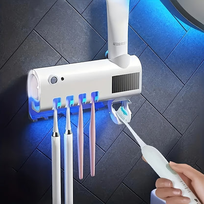 Wireless UV Toothbrush Holder with Automatic Toothpaste Dispenser – Wall-Mounted, USB Rechargeable, No-Drill Installation, Personal Care Kit