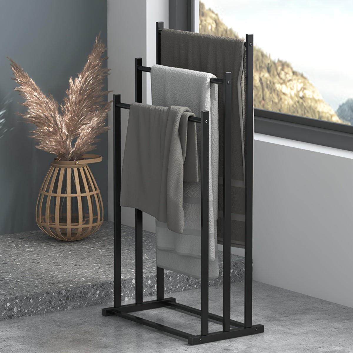 1pc Modern Three-Tier Freestanding Towel Rack - Heavy-Duty Floor-Standing Bathroom & Pool Drying Rack, Space-Saving Multifunctional Organizer for Indoor/Outdoor Use, No Installation Needed