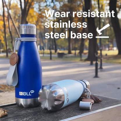 1pc Mollcity 9oz/266ml Stainless Steel Water Bottle - Vacuum Insulated, Leak-Proof, BPA-Free, Double-Wall Insulated with Carry Strap, 24H Cold & 12H Hot, Lightweight & Durable for School, Sports, Travel, Outdoor, Gym, Hiking