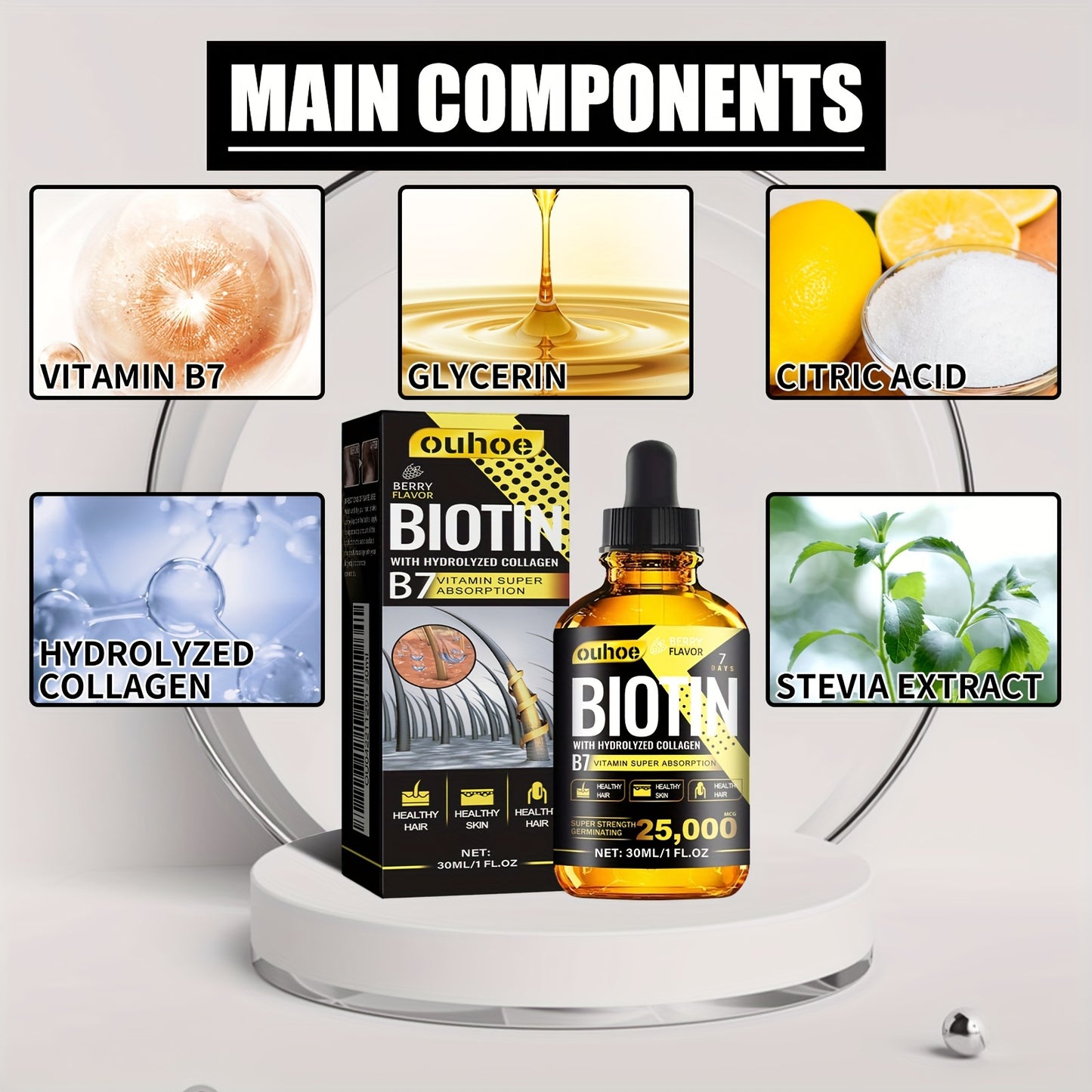 30ml Biotin Hair Essential Oil - Pure Liquid Vitamin For Healthy Hair Shine - For Men And Women
